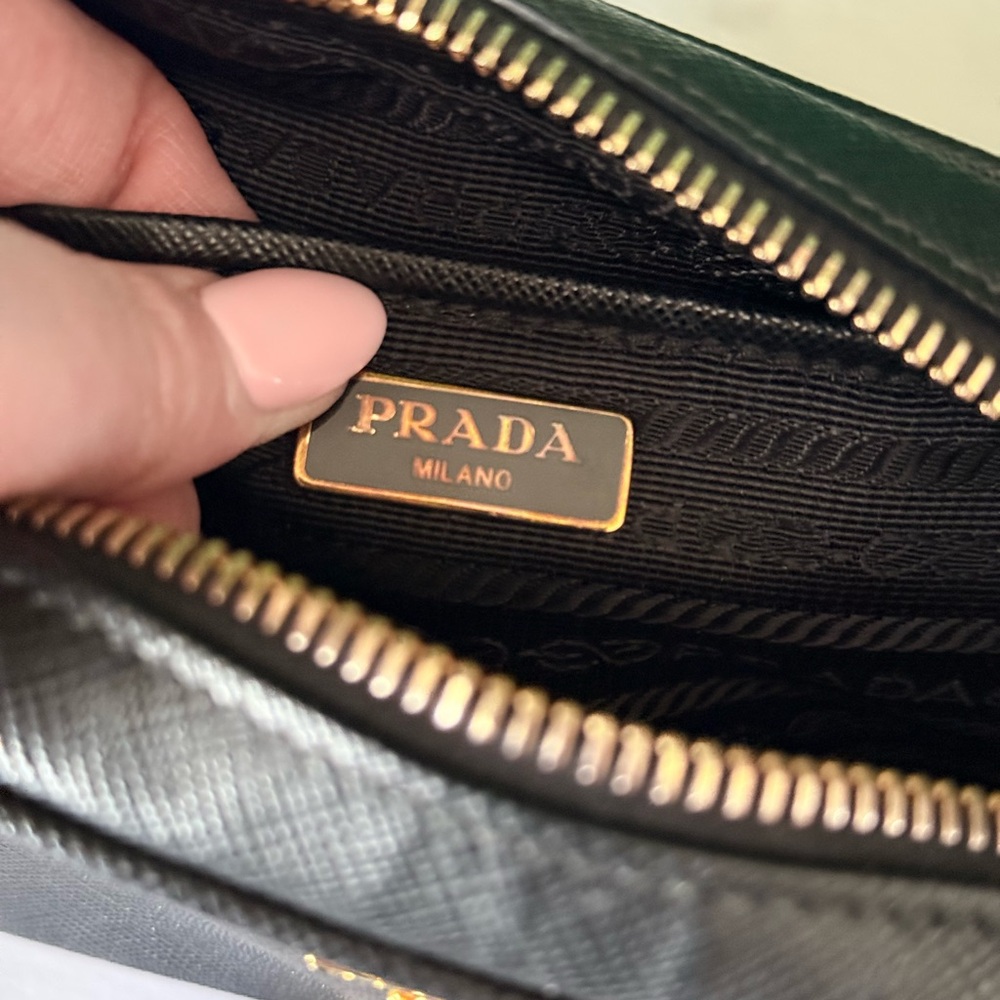 Prada Black Saffiano Leather Mini Camera Bag with Gold Logo Authentic - Picture 11 of 13